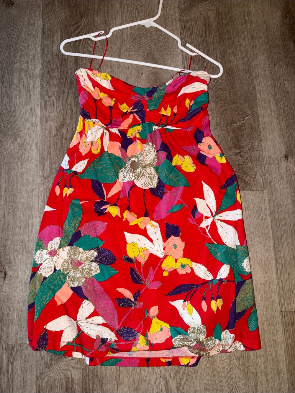 Roxy Red Floral Strapless Sundress Sz Medium